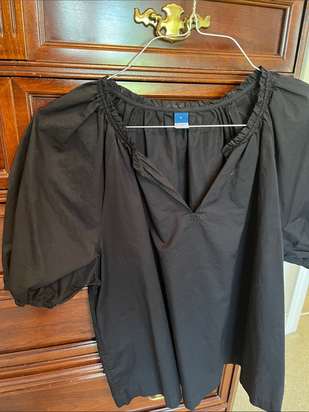 Old Navy Black Peasant Blouse with V-Notch
